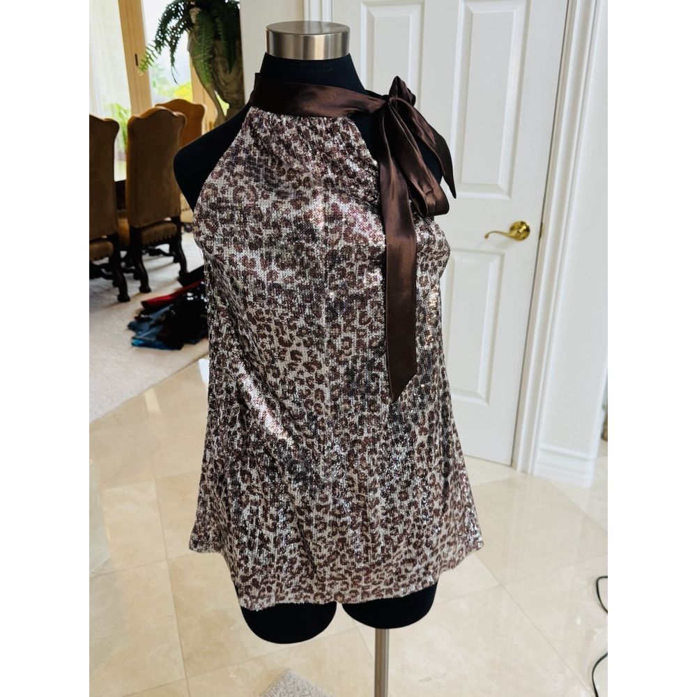 NWT Candies Top Womens M Animal Print Sequin Halter Top | Tie Neck | Clubwear